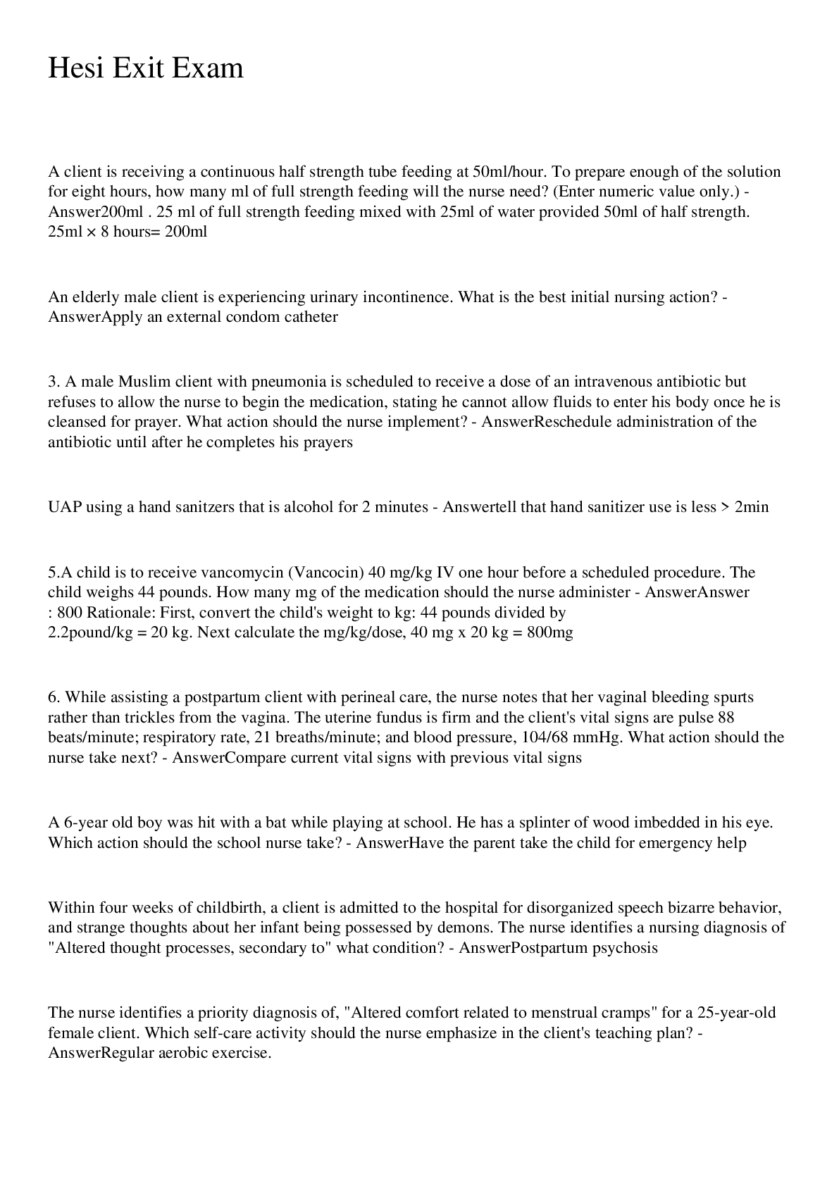 Preview image for Hesi Exit Exam Questions And Answers 2022/2023